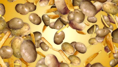 falling french fries and potato vegetables background, with alpha channel, loop