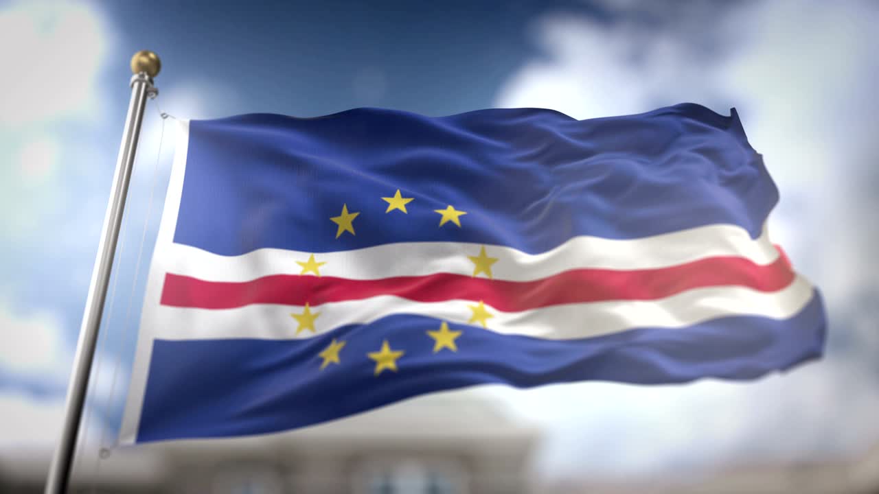 флаг кейп-верде, размахивающий медленным движением 3d рендеринг голубого неба на заднем плане - беспрепятственный цикл 4k