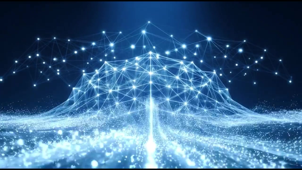 Abstract Digital Network Connection with Glowing Particles and Data Flow