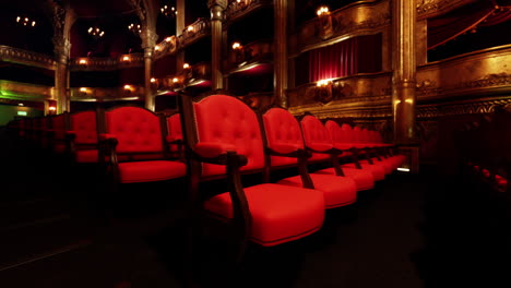 empty red velvet seats in an opera house