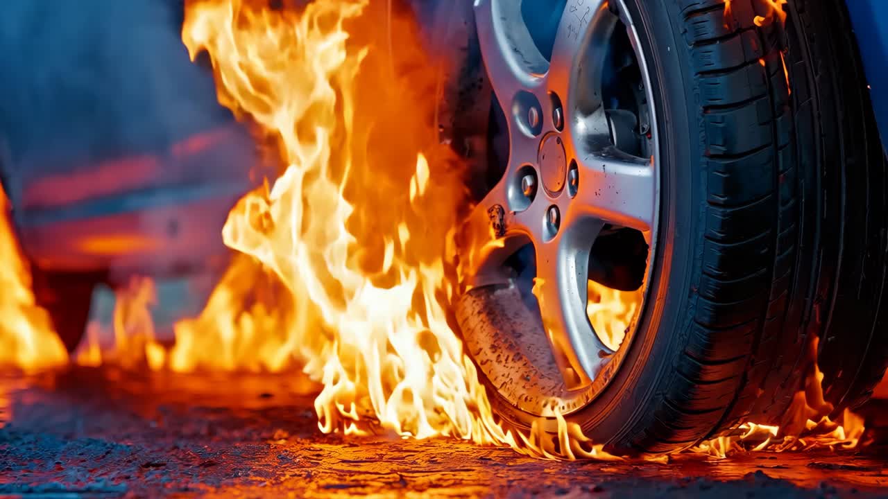 un coche en llamas al lado de la carretera
