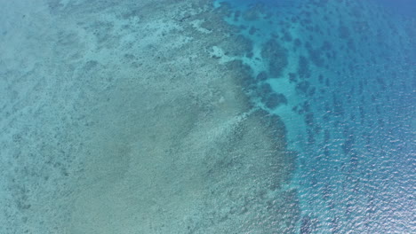 aerial view of a turquoise ocean with coral reef