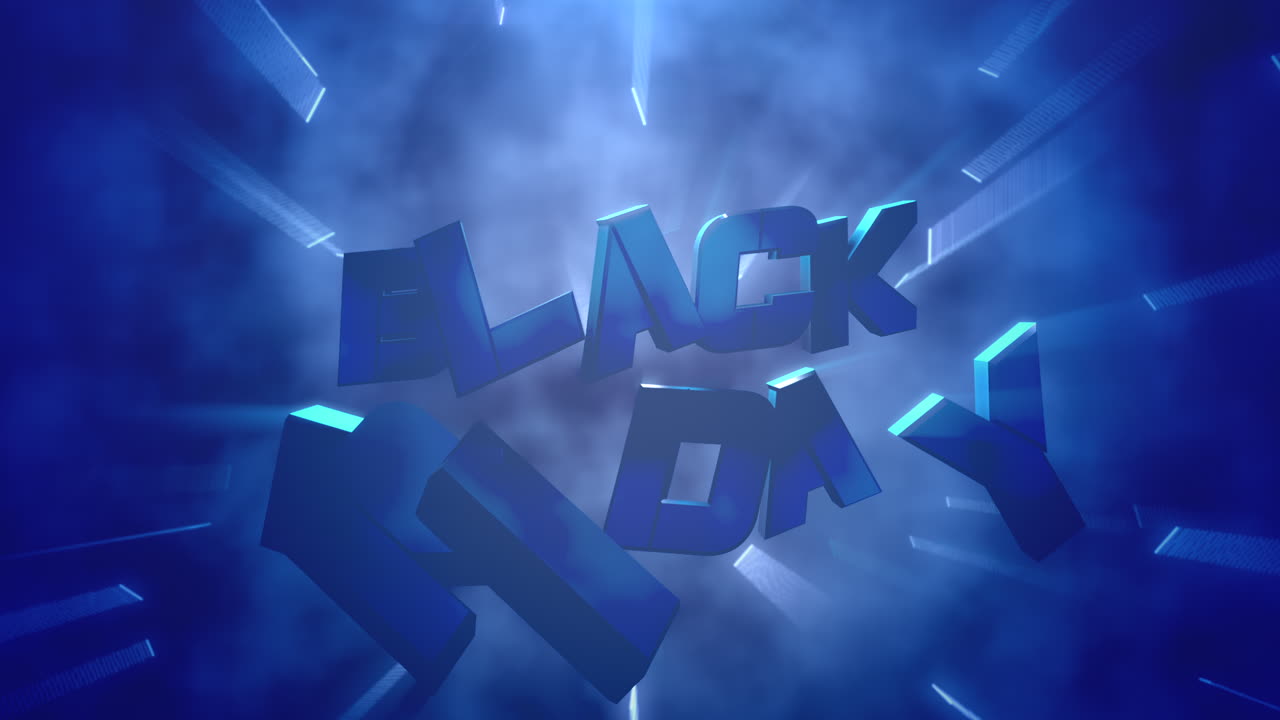 texto de introducción de animación viernes negro y líneas de láser de neón azul de movimiento fondo abstracto