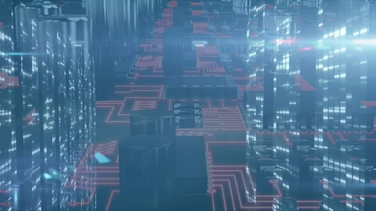 Animation of data processing over computer circuit board