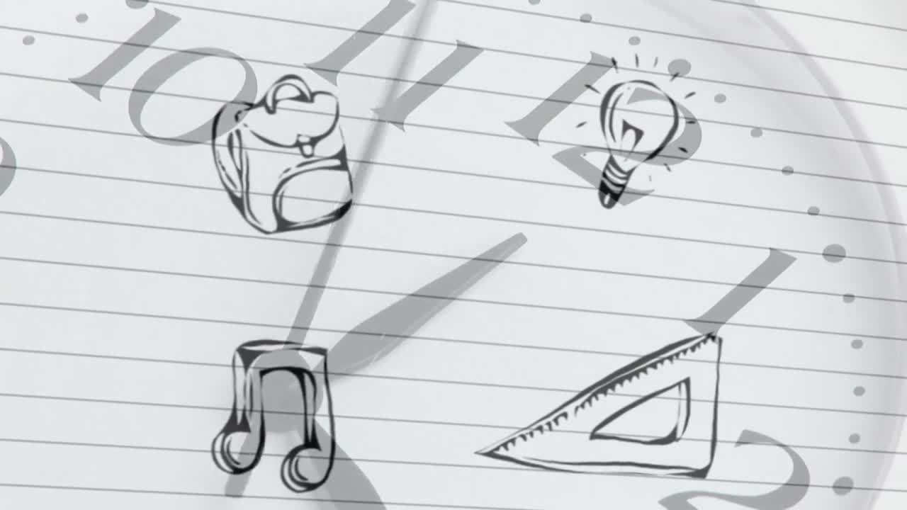 iconos de concepto de la escuela contra el reloj de tictac