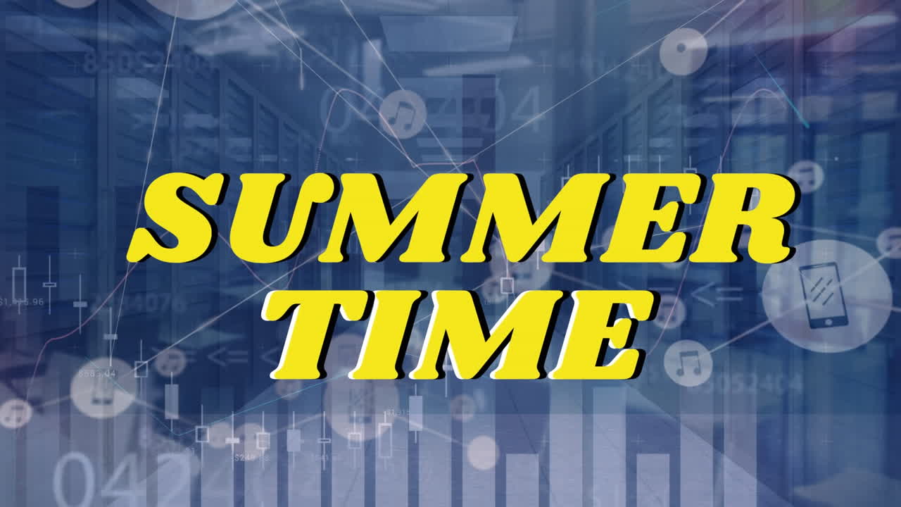 여름 시간 문자 및 연결 네트워크를 통해 데이터 처리의 애니메이션.