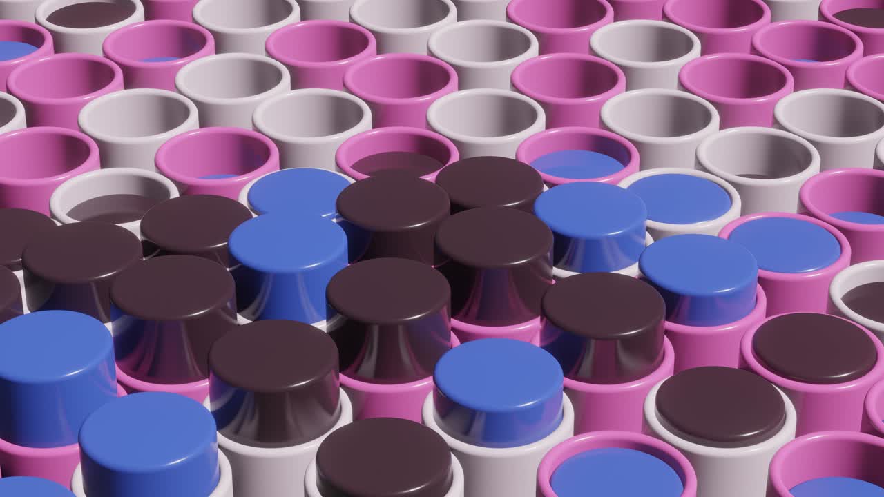 cilindros multicolores animados en escena de renderización 3d abstracta. bucle sin costuras animación 3d moderna y satisfactoria