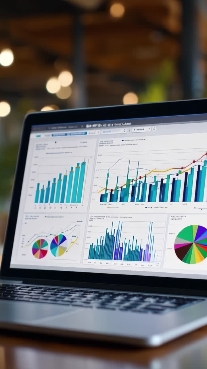 Dynamisk innsikt: En detaljert oversikt over analytiske dashbord som viser fremdrift gjennom interaktive diagrammer og grafer på en moderne laptopskjerm.