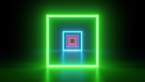 arco iris de neón túnel de brillo luces fluorescentes formas cuadradas reflexiones - 4k sin costuras vj bucle de movimiento animación de fondo