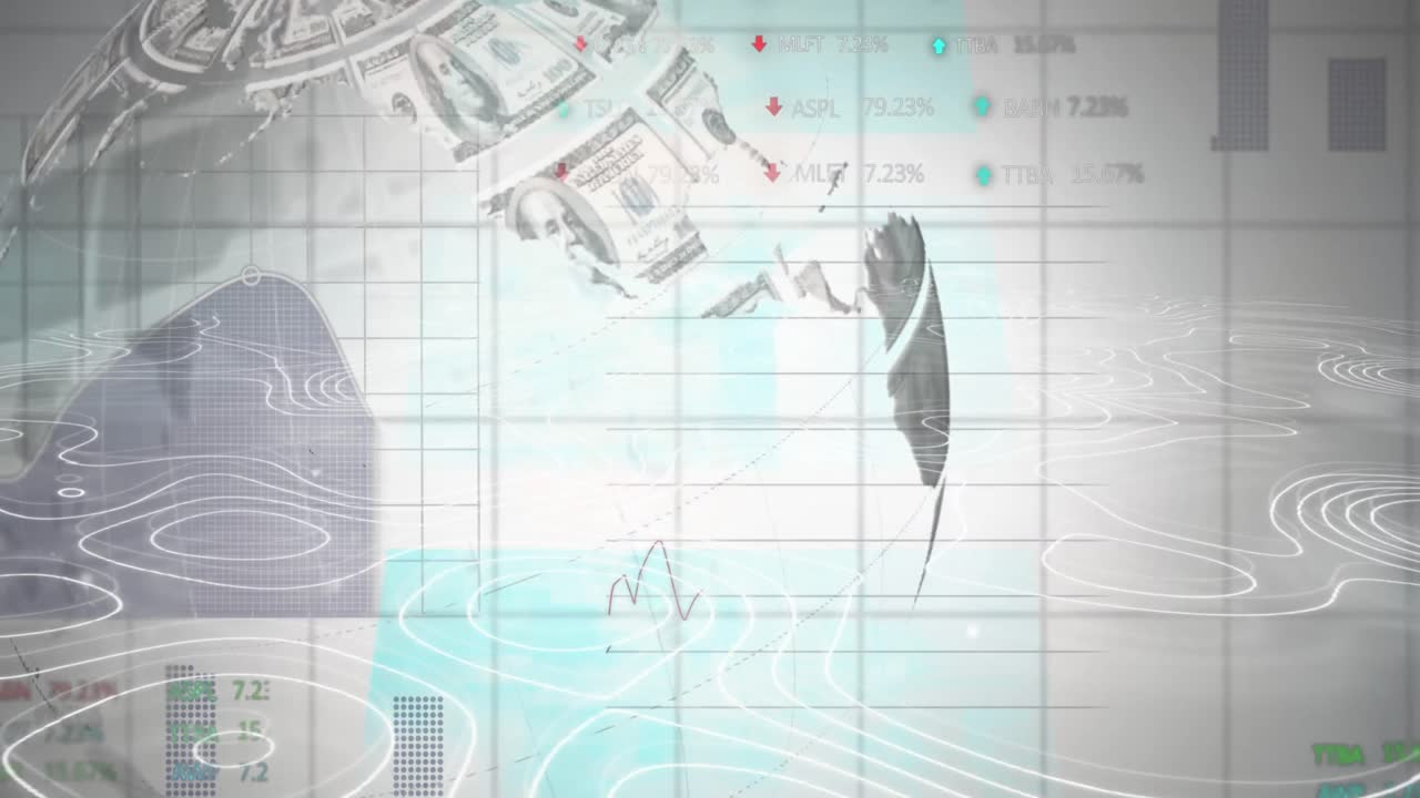 통계에 대한 미국 달러 지폐로 형성 된 지구의 애니메이션