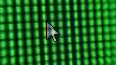 the cursor arrow moves across the green screen and highlights an area. screen monitor pixels close up