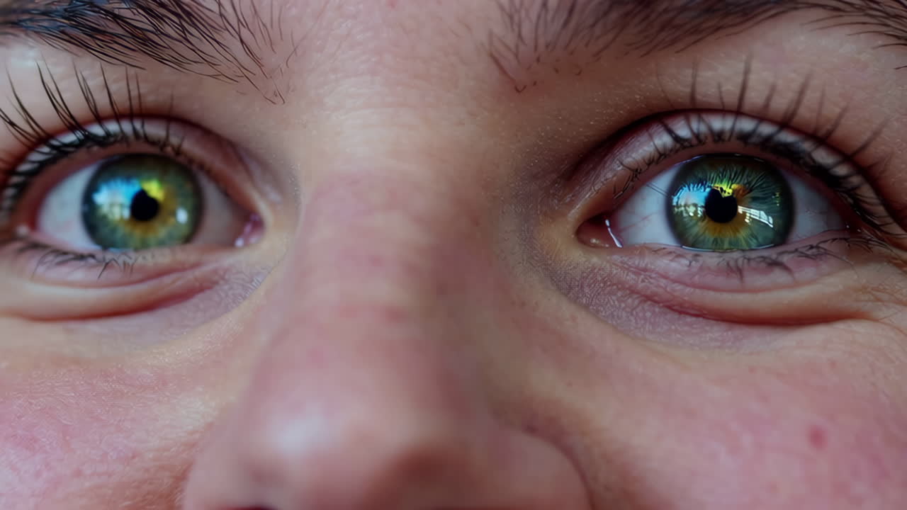 Close-up of Green Eyes Looking Up