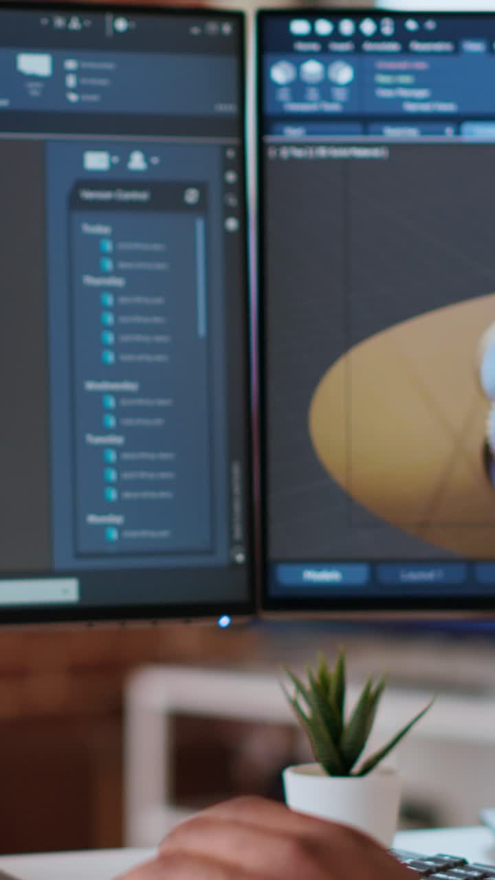 Vertical Video Male engineer designs 3D prototypes in a modern industrial interface
