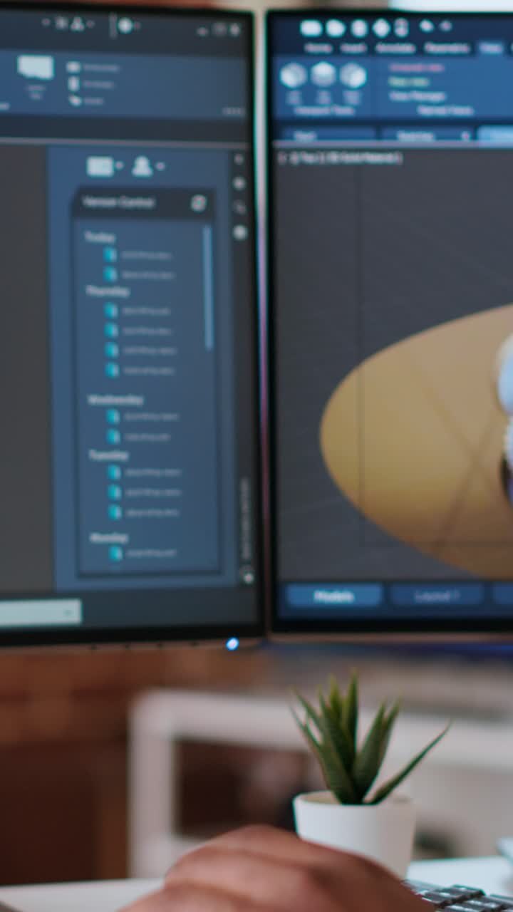 Vertical Video Male engineer designs 3D prototypes in a modern industrial interface