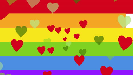 animación de corazones flotando en el fondo del arco iris