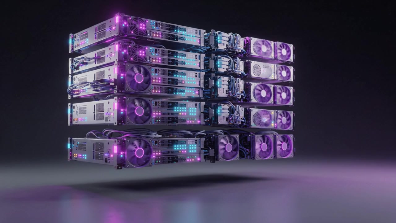 A Stunning Display of Advanced Computing Power with Multiple High-Performance Servers Featuring Powerful GPUs and Eye-Catching LED Lighting Effects