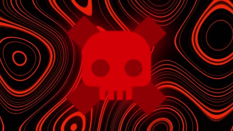 Animation-of-a-red-skull-with-a-red-cross-over-red,-lava-background