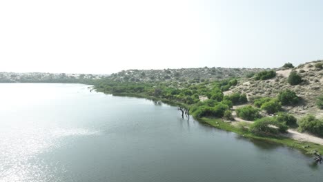 Aerial-view-Landscape-of-Botar-Lake-Sanghar,-Pakistan