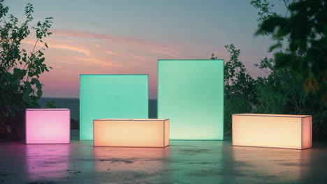 colorful glowing light installations at dusk