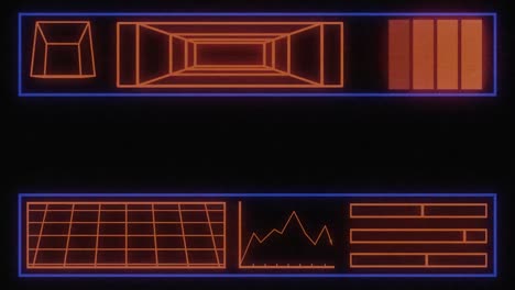luz de neón retro brillante y procesamiento de datos sobre un fondo negro