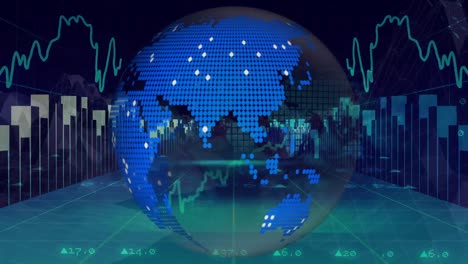 Animation-of-spinning-earth-globe-surrounded-by-financial-data