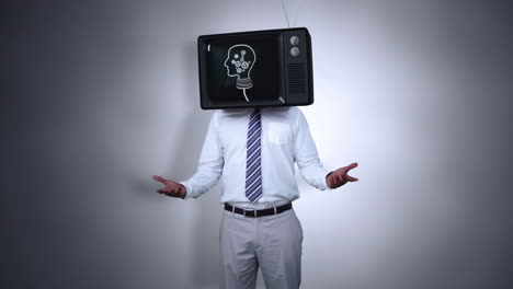 un hombre de negocios con una televisión en la cabeza.
