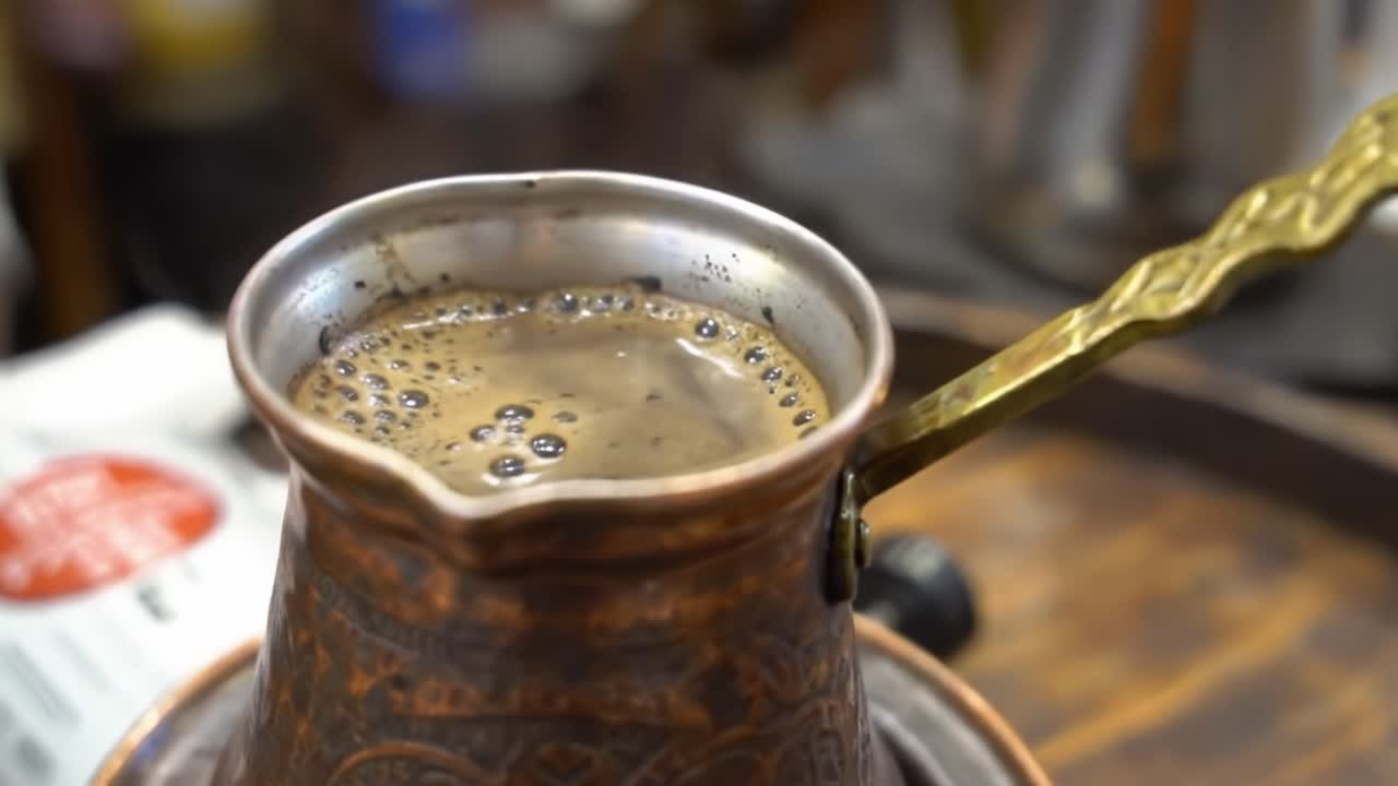Artisan Coffee Brewing: A Close-Up Journey Through the Transformative Process of Making Traditional Coffee in a Unique Vessel with Flames and Aroma