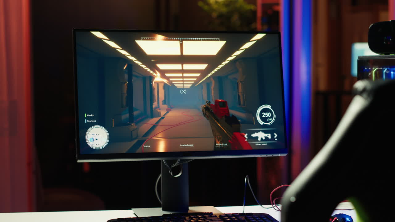 Science fiction game on desktop PC monitor