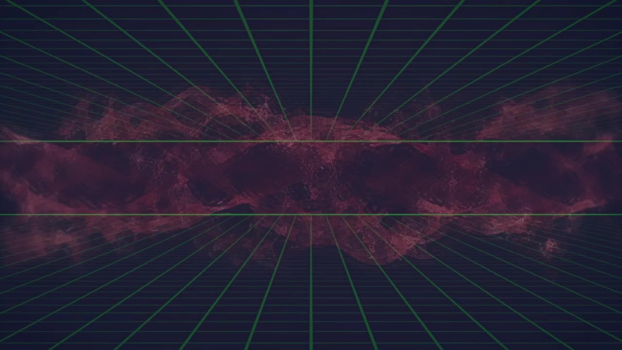 Abstract Retro Grid Background with Pulsing Red Nebula Effect