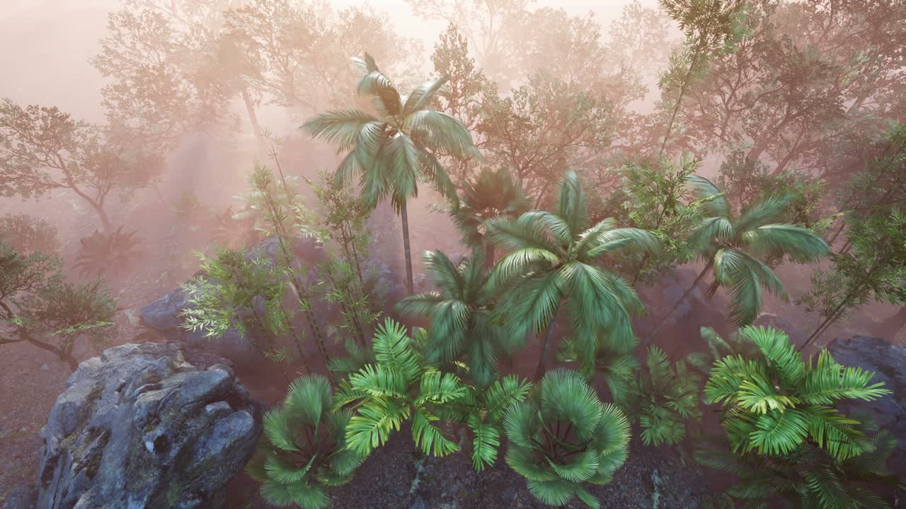 los rayos del atardecer a través de las palmeras