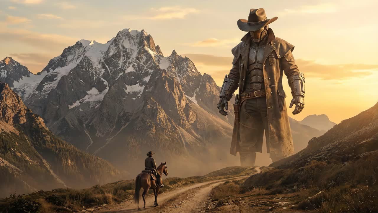 A Cowboy Meets a Giant Robot in the Old West