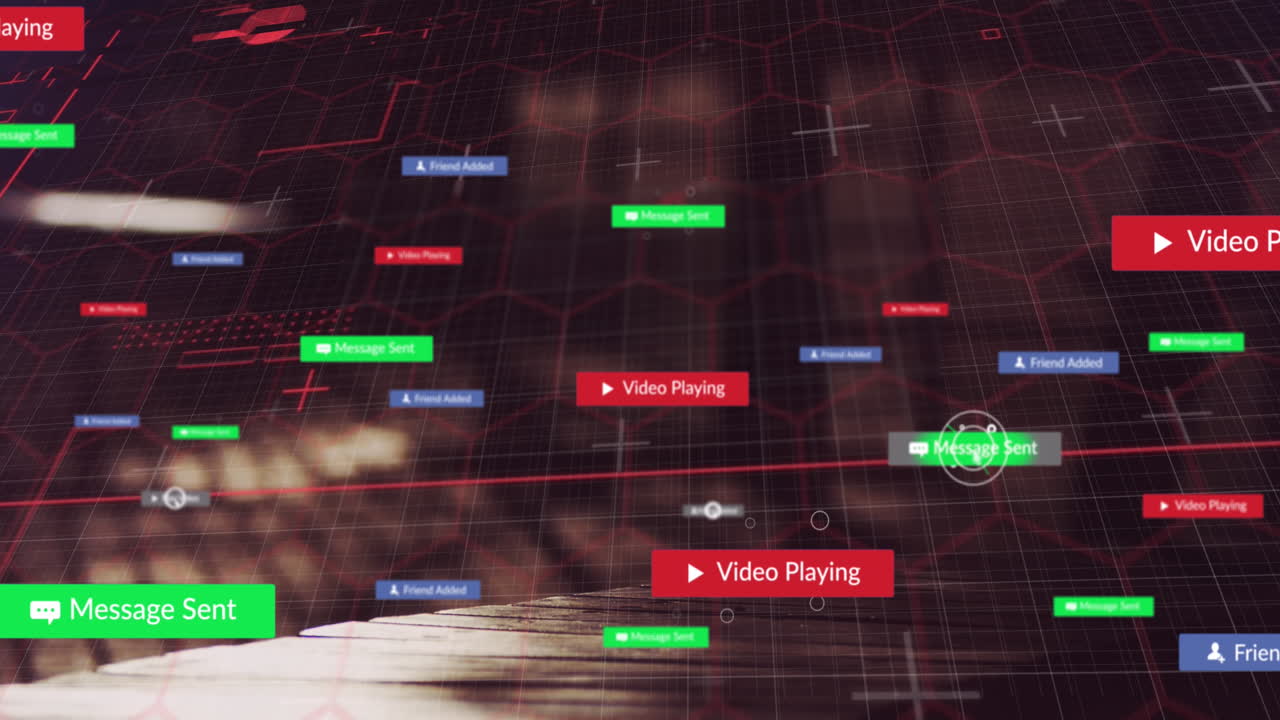 도시 풍경 위의 소셜 미디어 데이터 처리 애니메이션