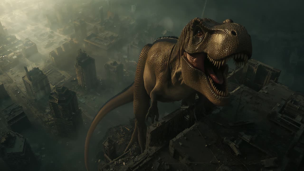 Tyrannosaurus Rex in a Destroyed City