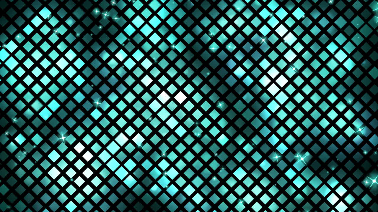 Looped pattern in turquoise and white colors, diamond checkerboard repeat grid with shining sequins.