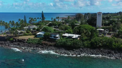 aerial view of the chapel tower on the north shore of oahu, hawaii