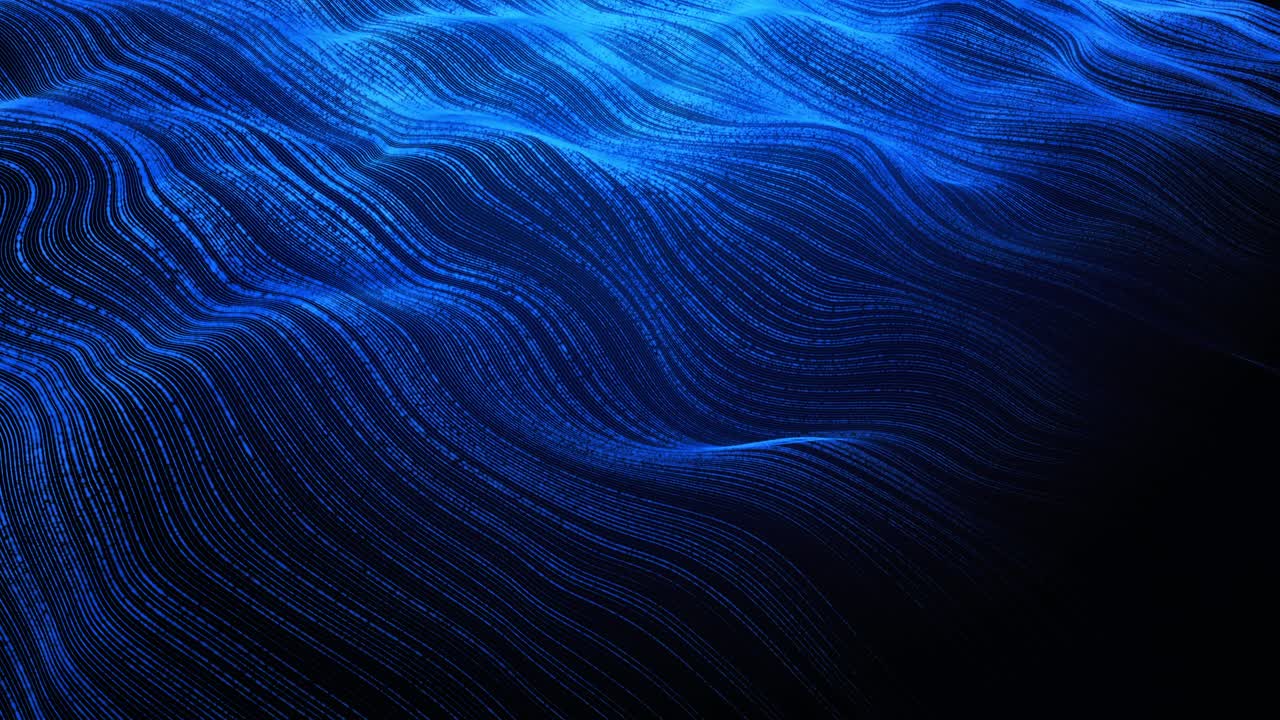 Digital Blue Particle Wave Abstract Background. 4K Movement Loop. 3d Rendering