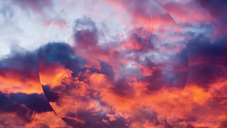 creative 4k parallax video of the sky at sunset with moving clouds against the background of the yin yang symbol spreading out to the sides. meditation concept, open mind.