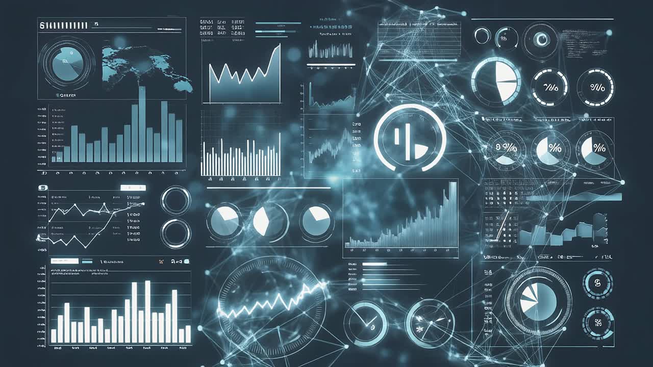 Digital Data Analytics Dashboard with Charts and Network Connections