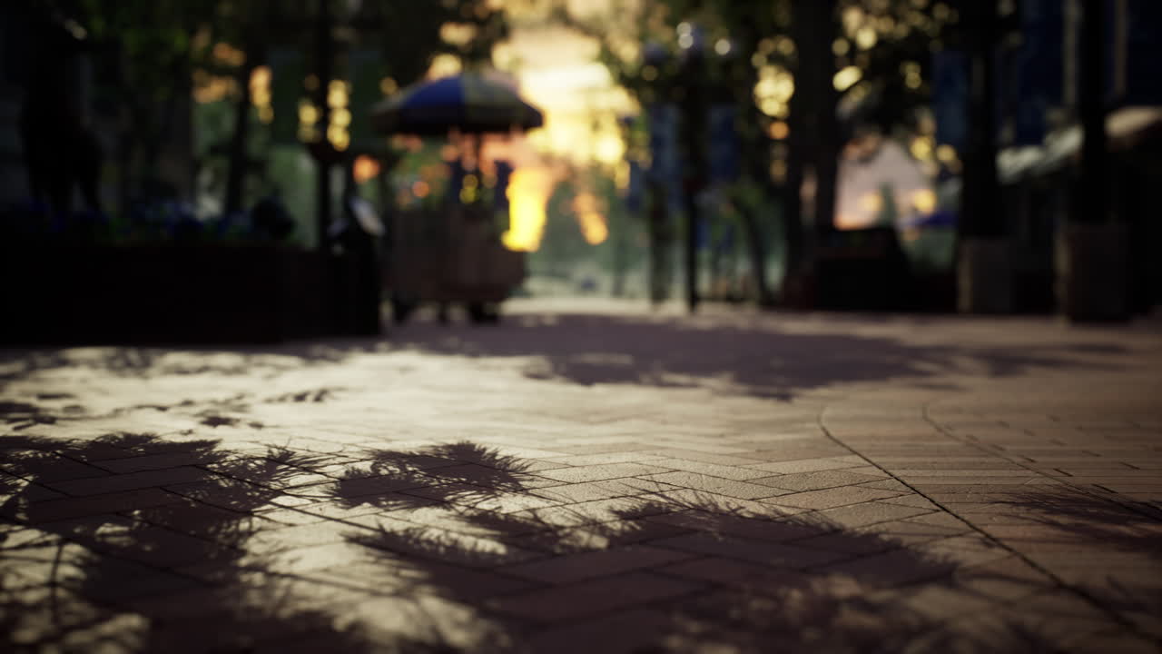 빈 타일 바닥과 도시 스카이라인