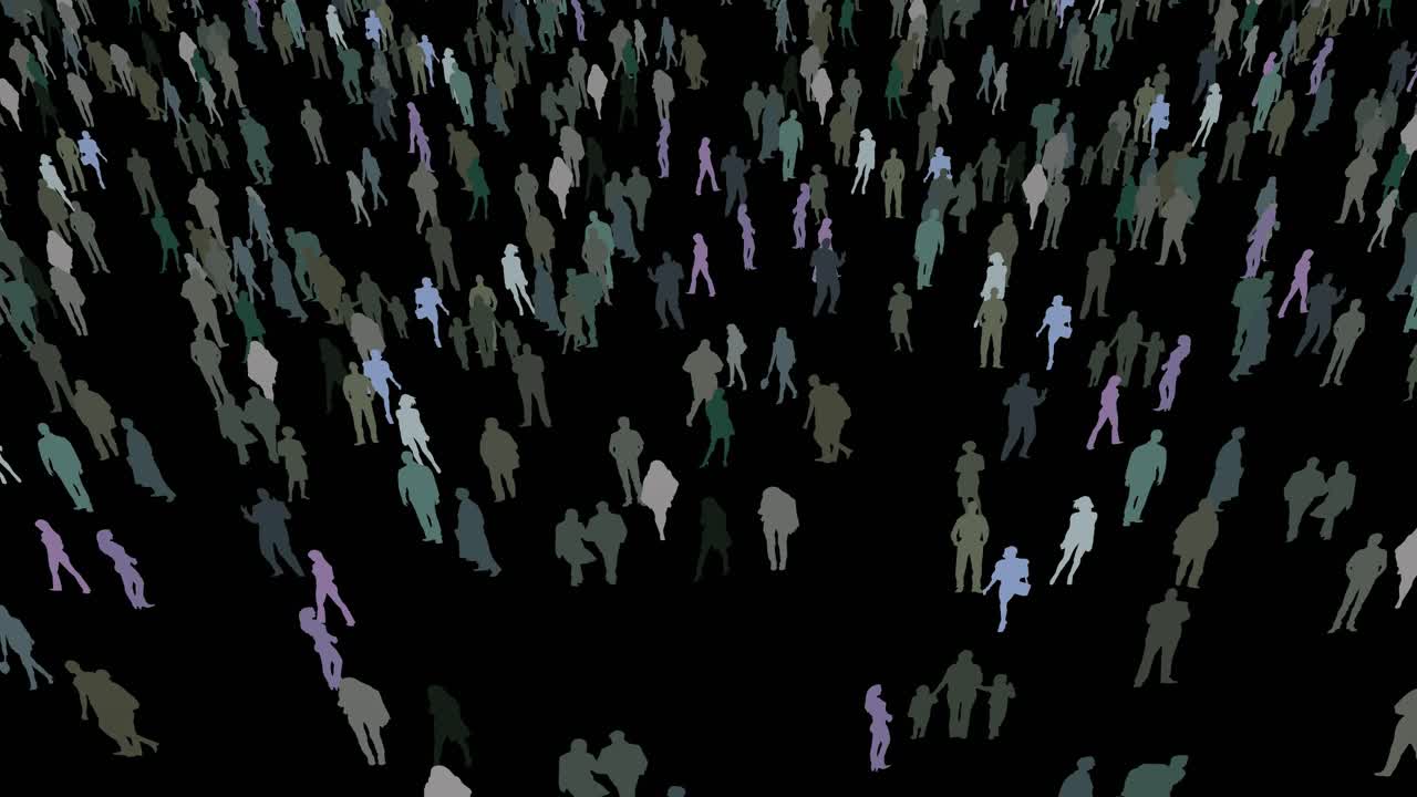 caminando alrededor de una gran multitud de personas de estilo de vida moderno en un fondo negro aislado