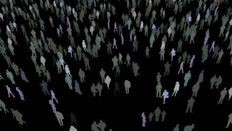 caminando alrededor de una gran multitud de personas de estilo de vida moderno en un fondo negro aislado