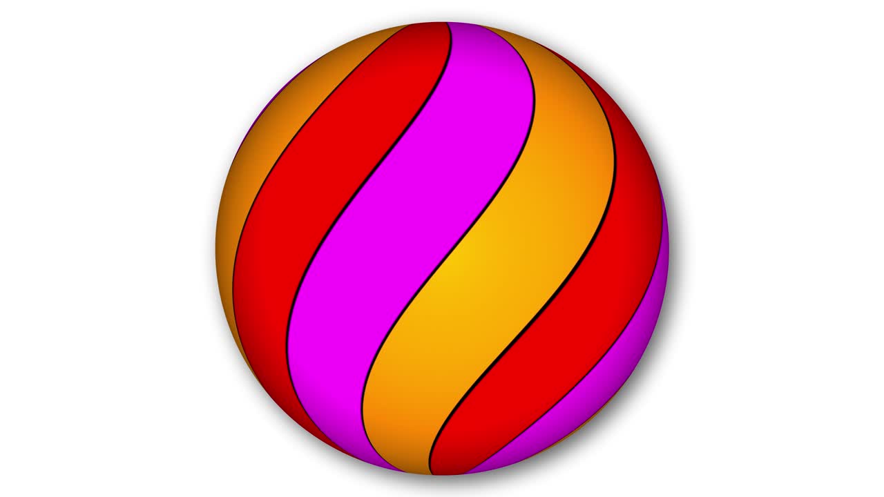 esfera abstracta de colores que se mueve en blanco. color rayado esfera abstracta que gira aislada en blanco.