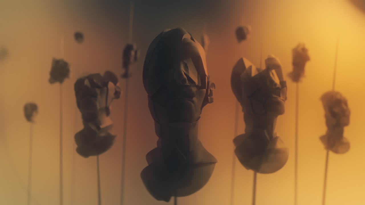 Crushed android heads on spikes on the yellow background