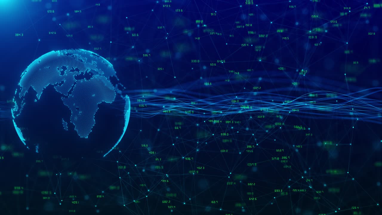 Abstract world technology blue dots modern web 3 0 access to information services control blockchain