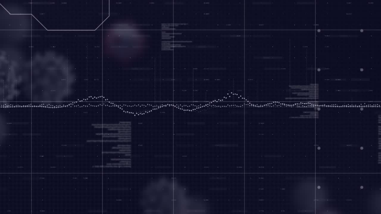 Animation of graph, programming language and infected cells and abstract pattern on blue background