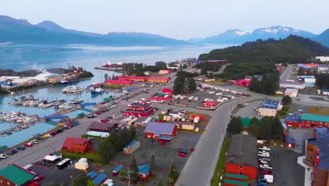 4k drone video of boats and ships in valdez commercial boat harbor in valdez, ak during sunny summer day