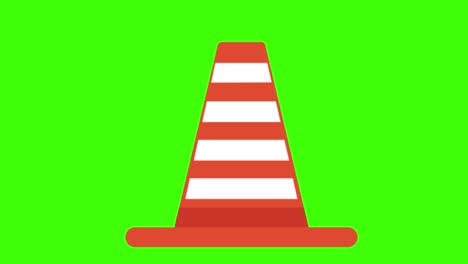 icon of a traffic cone on a green screen in 4k