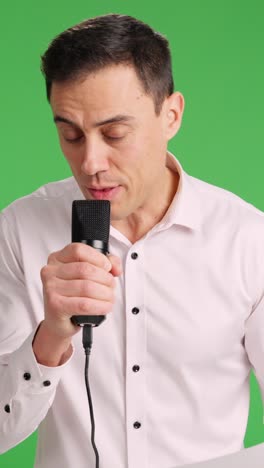 very nervous man giving a speech. unsure and stuttering