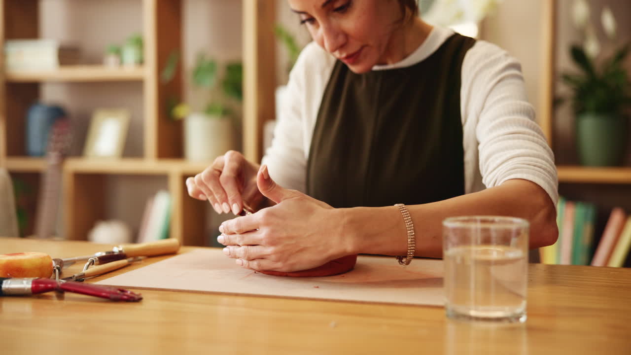 mujer esculpiendo arcilla