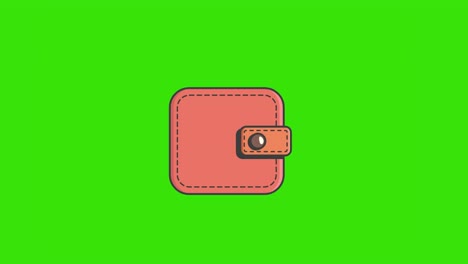 billetera de cuero con icono de dinero aislado en el fondo de la pantalla verde. dinero en efectivo y símbolo de moneda. icono de billetera. bolsillo de ahorro de dinero.